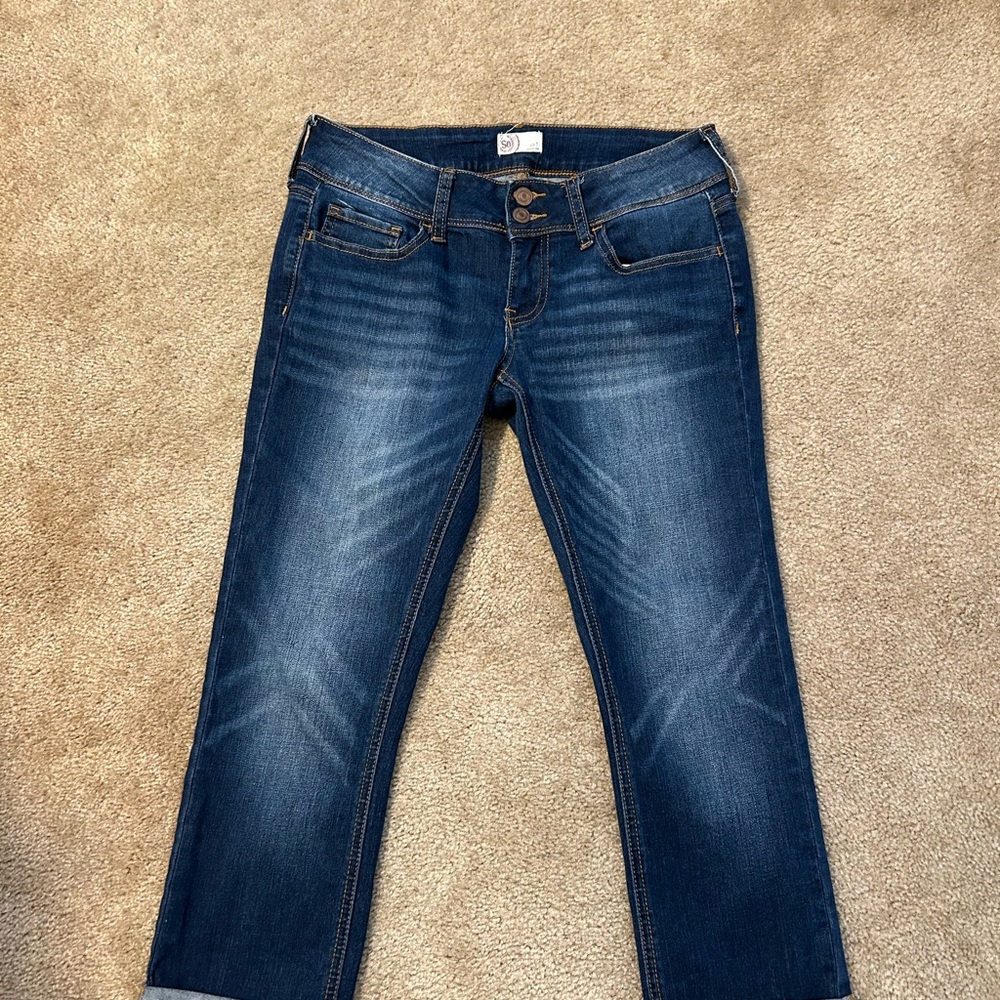 SO Blue Ankle Cropped Jeans with Distressed Details